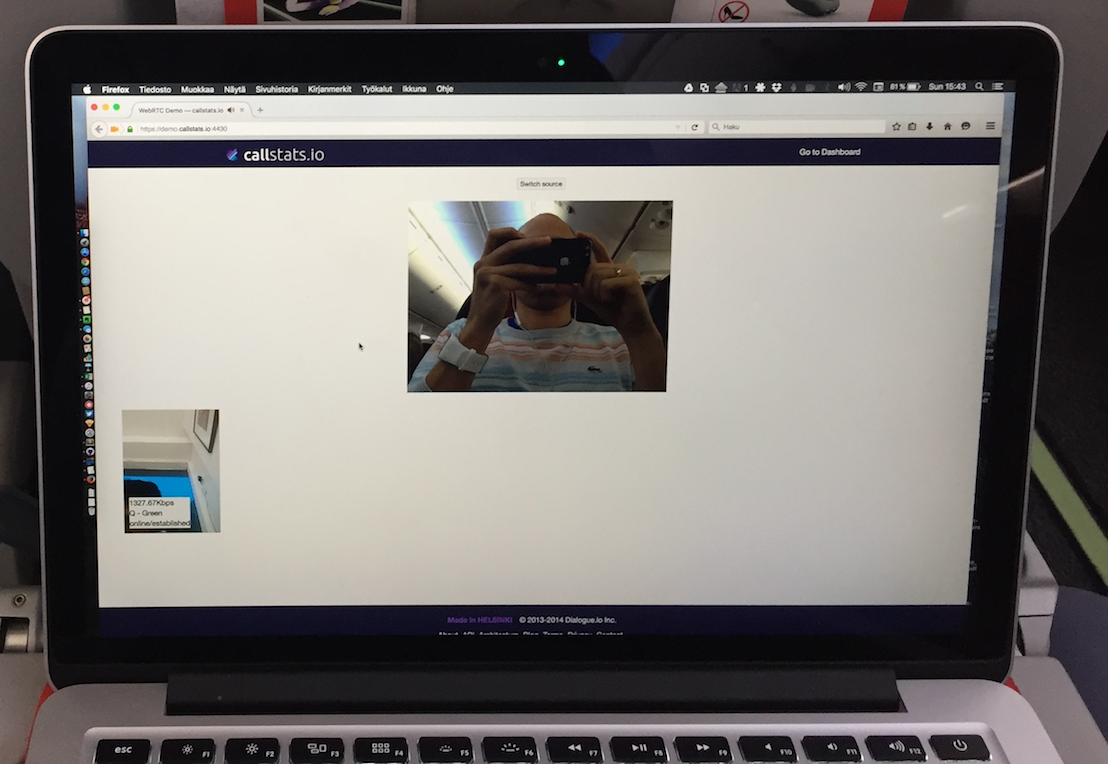 callstats.io demo app in the airplane