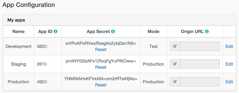 App listing in callstats.io user settings