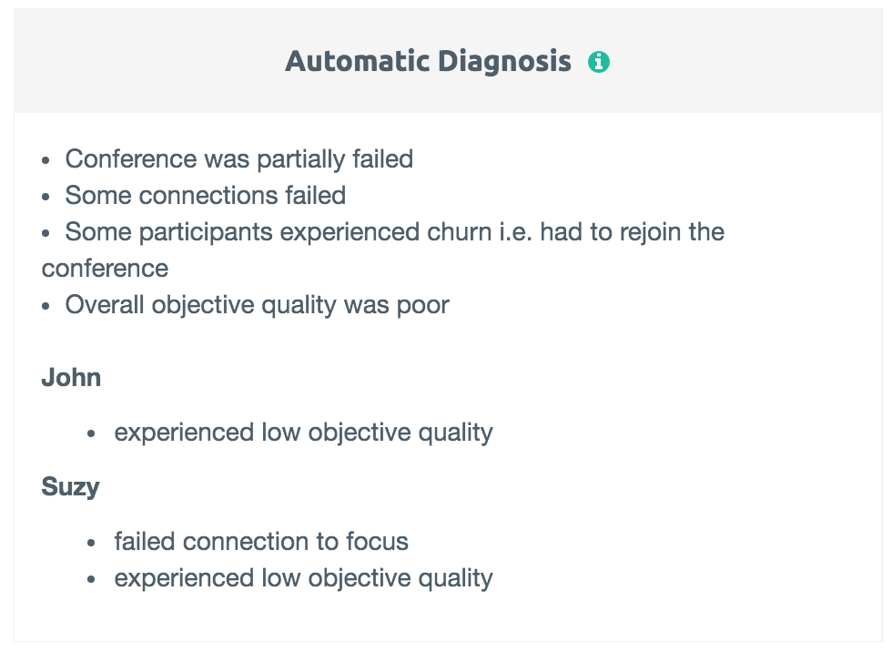 Automatic diagnosis in callstats.io dashboard