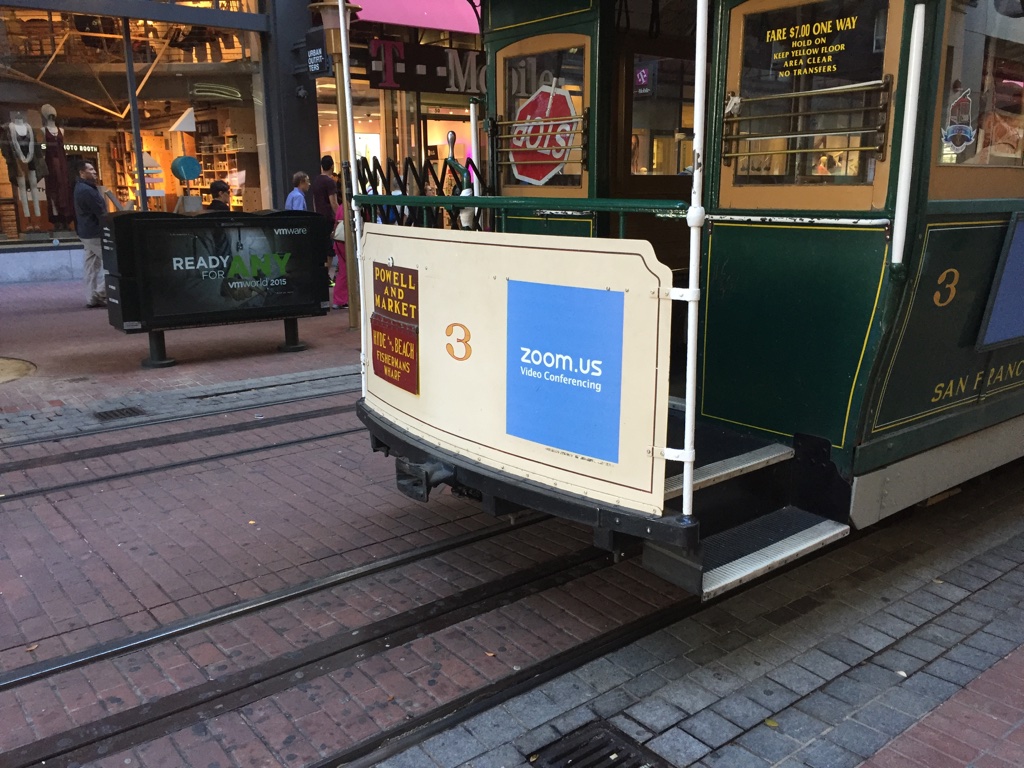 A WebRTC powered communication app advertising on a tram in San Francisco